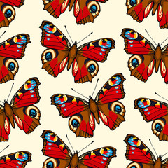 Seamless pattern with hand drawn peacock butterflies