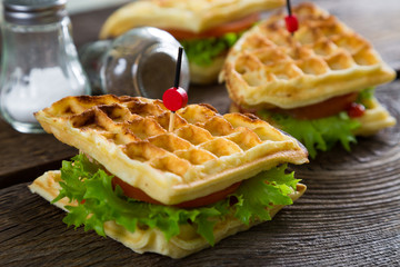 Waffle sandwich on a table
