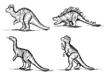 Prehistoric Jurassic Dinosaurs Reptiles Sketch Vector Illustration
