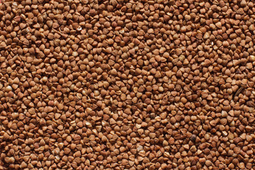 Raw brown buckwheat grain background