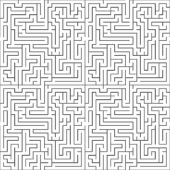 Black maze on white, seamless pattern