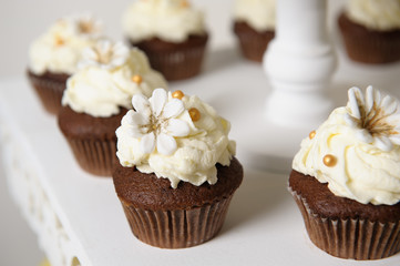 Delicious sweet buffet with cupcakes. Sweet holiday buffet with