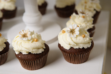 Delicious sweet buffet with cupcakes. Sweet holiday buffet with