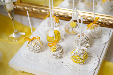 Delicious sweet buffet with cupcakes. Sweet holiday buffet with