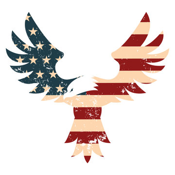 American Eagle with USA flag background. Design element in vecto