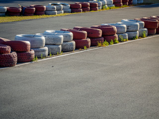Fencing of the tires on a racing kart track