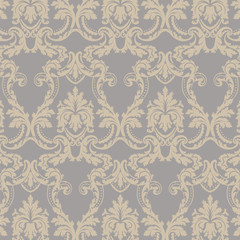 Vector Baroque floral Damask ornament pattern element. Elegant luxury texture for textile, fabrics or wallpapers backgrounds. Gold and lilac gray color