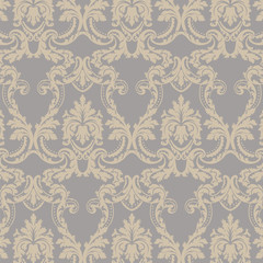 Vector Baroque floral Damask ornament pattern element. Elegant luxury texture for textile, fabrics or wallpapers backgrounds. Gold and lilac gray color