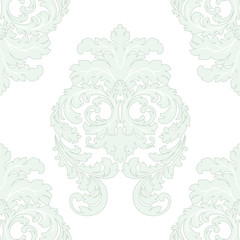 Vector floral damask pattern background. Luxury classic floral damask ornament, royal Victorian vintage texture for wallpapers, textile, fabric. Green color Floral element