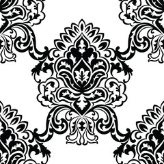 Vector Classic Baroque floral damask pattern background. Luxury classic floral damask ornament, royal Victorian vintage texture for wallpapers, textile, fabric. Black color.