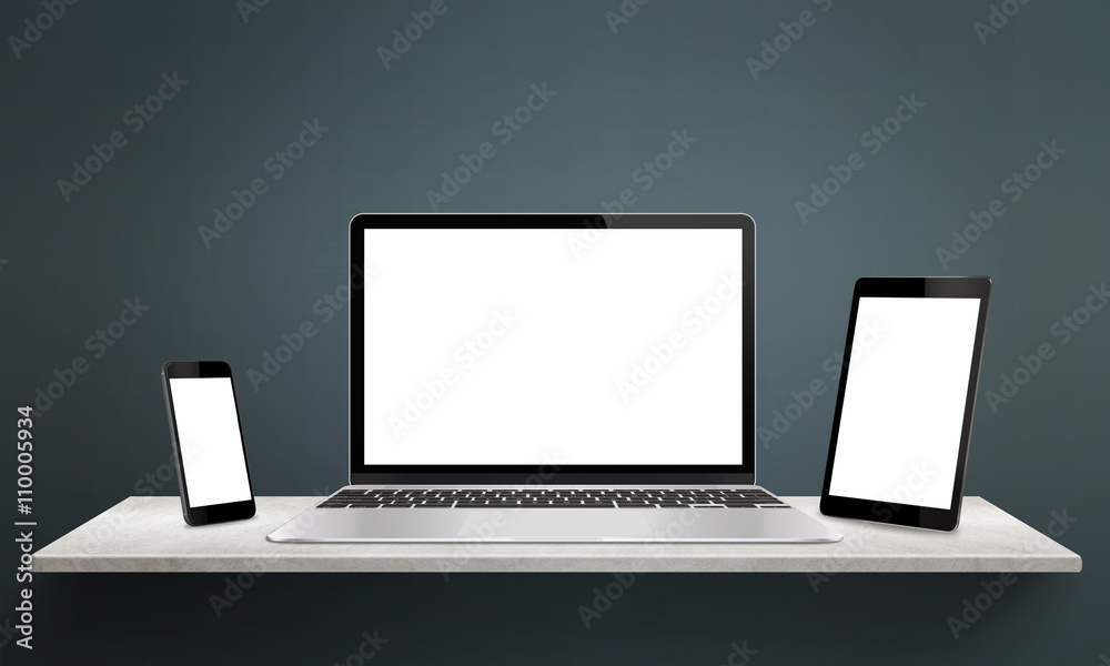 Leinwandbilder Responsive devices on desk with isolated screen for mockup. Comp
