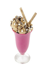 delicious ice cream with wafer and chocolate syrup