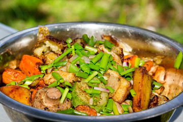 Grilled vegetables on picnic outdoor