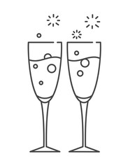 Two glasses of champagne. Icon in the line style