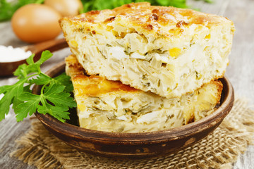 Pie with cabbage and eggs