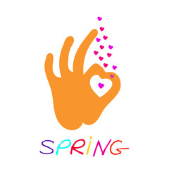 Obraz premium Hand OK sign with colored hearts.