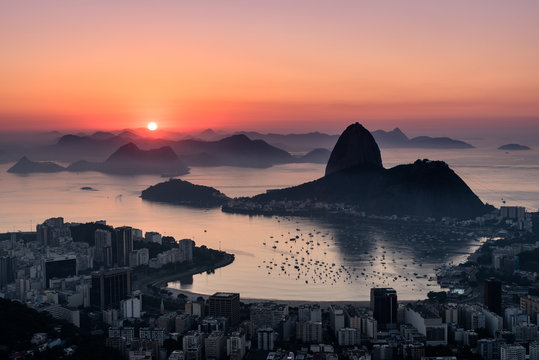 Sunrise over Guanabara Bay in Rio de Janeiro