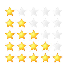 Set of five golden stars rating template on white