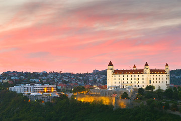 Fototapeta na wymiar View of Bratislava castle at sunset, Slovakia