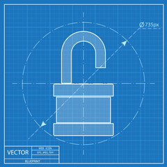 blueprint icon of opened padlock