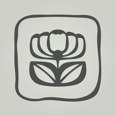Vector symbol of flower silhouette. Modern floral icon in square frame