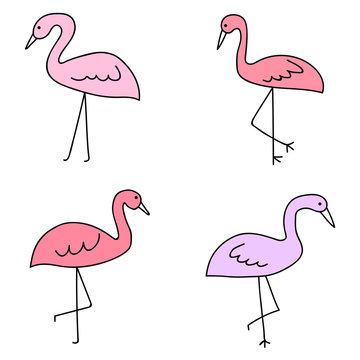 pink flamingo tropical set four icon vector