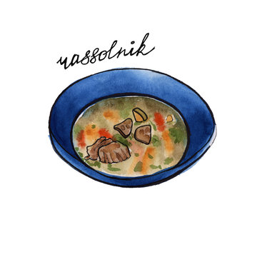 rossolnik Ukrainian cuisine. isolated. watercolor