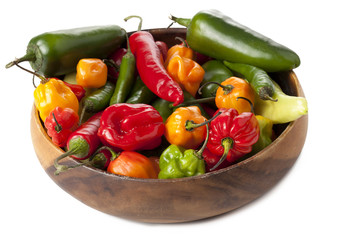 bowl of assorted kinds chili peppers