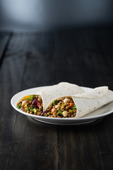 Vegan wraps with lentil, chickpea peppers and kidney bean