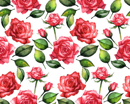 Watercolor red roses pattern