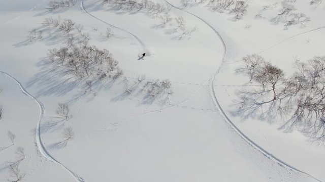 Aerial Footage of Skier Riding Down Mountain