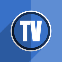 blue flat design tv modern web icon