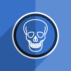 blue flat design skull modern web icon