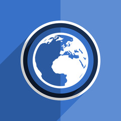 blue flat design earth modern web icon