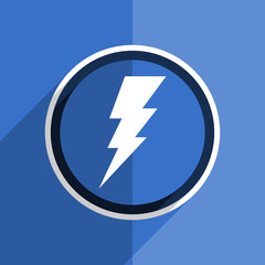 blue flat design bolt modern web icon