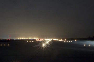 Runway lights at night