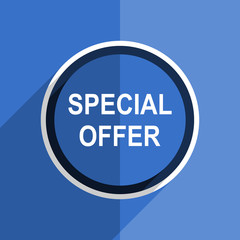 blue flat design special offer modern web icon