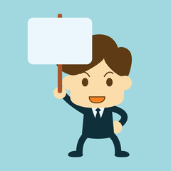 businessman holding blank board