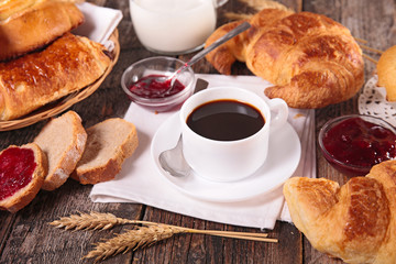 breakfast with coffee and croissant