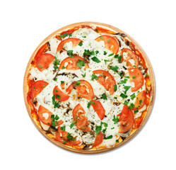 Delicious pizza with mushrooms and meat