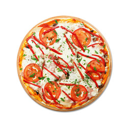 Delicious pizza with mushrooms and meat