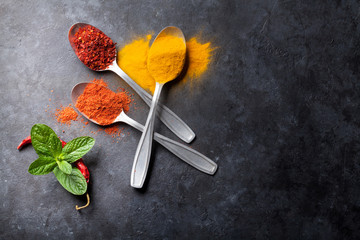 Colorful spices and herbs