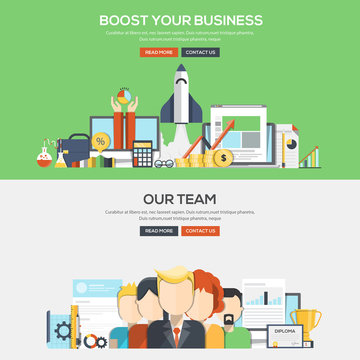 Flat design concept banner - Bosst your business and Our Team
