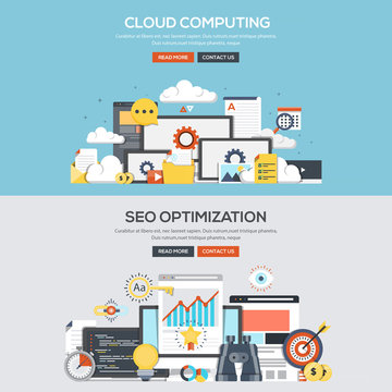 Flat design concept banner - Cloud Computing and Seo