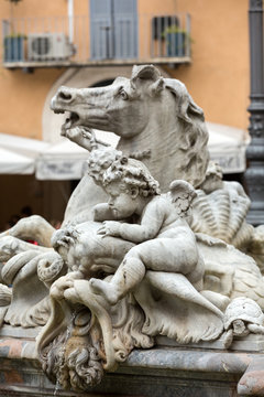  Piazza Navona Fountain of Neptun. Designed by Giacomo della Porta (1574) and Antonio della Bitta. Rome, Italy