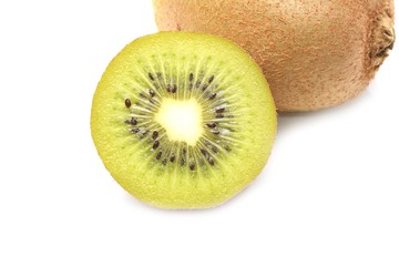 Kiwi fruit sliced segments isolated on white background