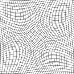 Twisted black net on white background, warp lines, simple background, monochrome grid, greyscale, colorless - 110019193