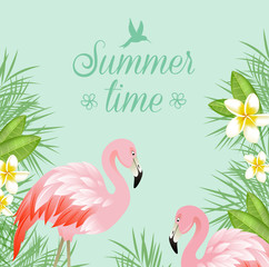 Flowers and pink flamingo