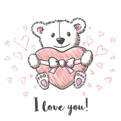 Obraz premium Love card with hand drawn cute bear