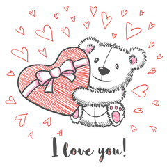 Love card with hand drawn cute bear